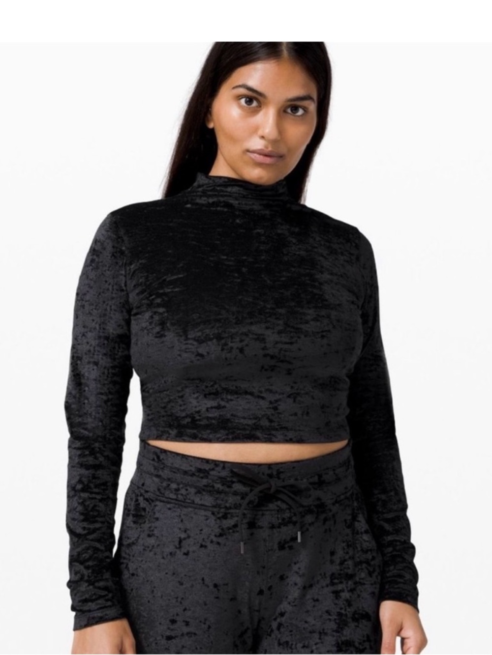 LULULEMON All Aligned Mock Neck Long Sleeve Black Velour Size 4